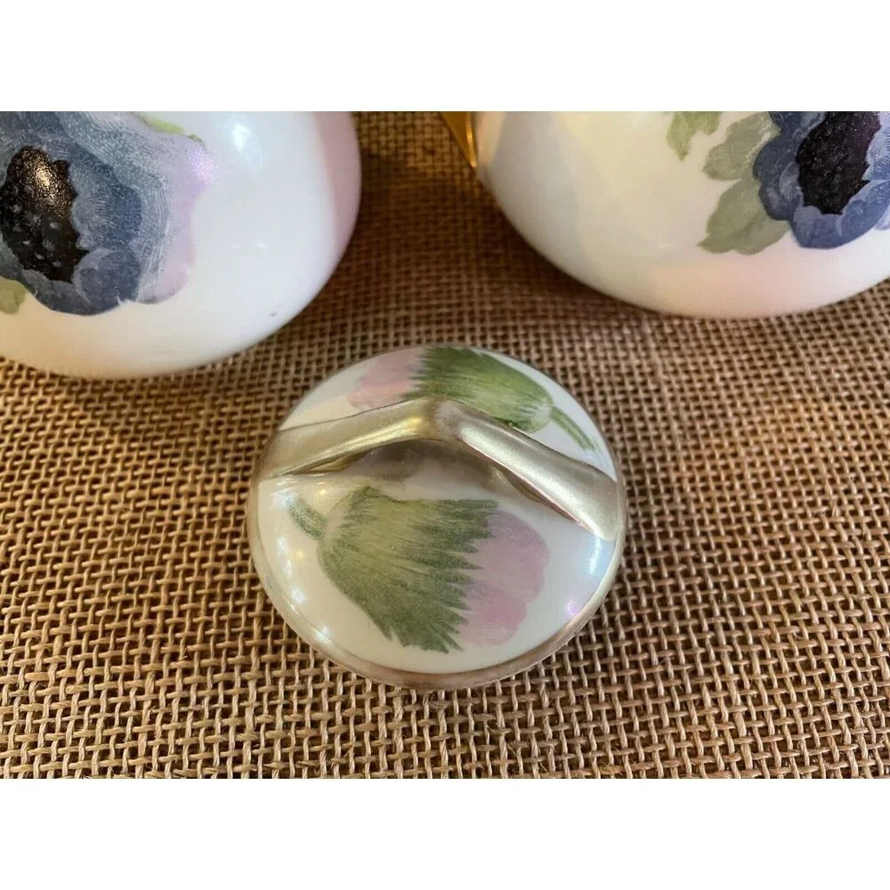 D & E.G. Royal Austria Handpainted Artist Signed Purple Floral Creamer & Sugar